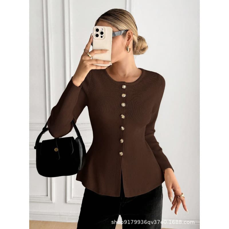 Cross-border Amazon Europe & America Knitted Cardigan Women Slim Fit Long Sleeve Sweater 2026 Spring New Fashion Versatile Top