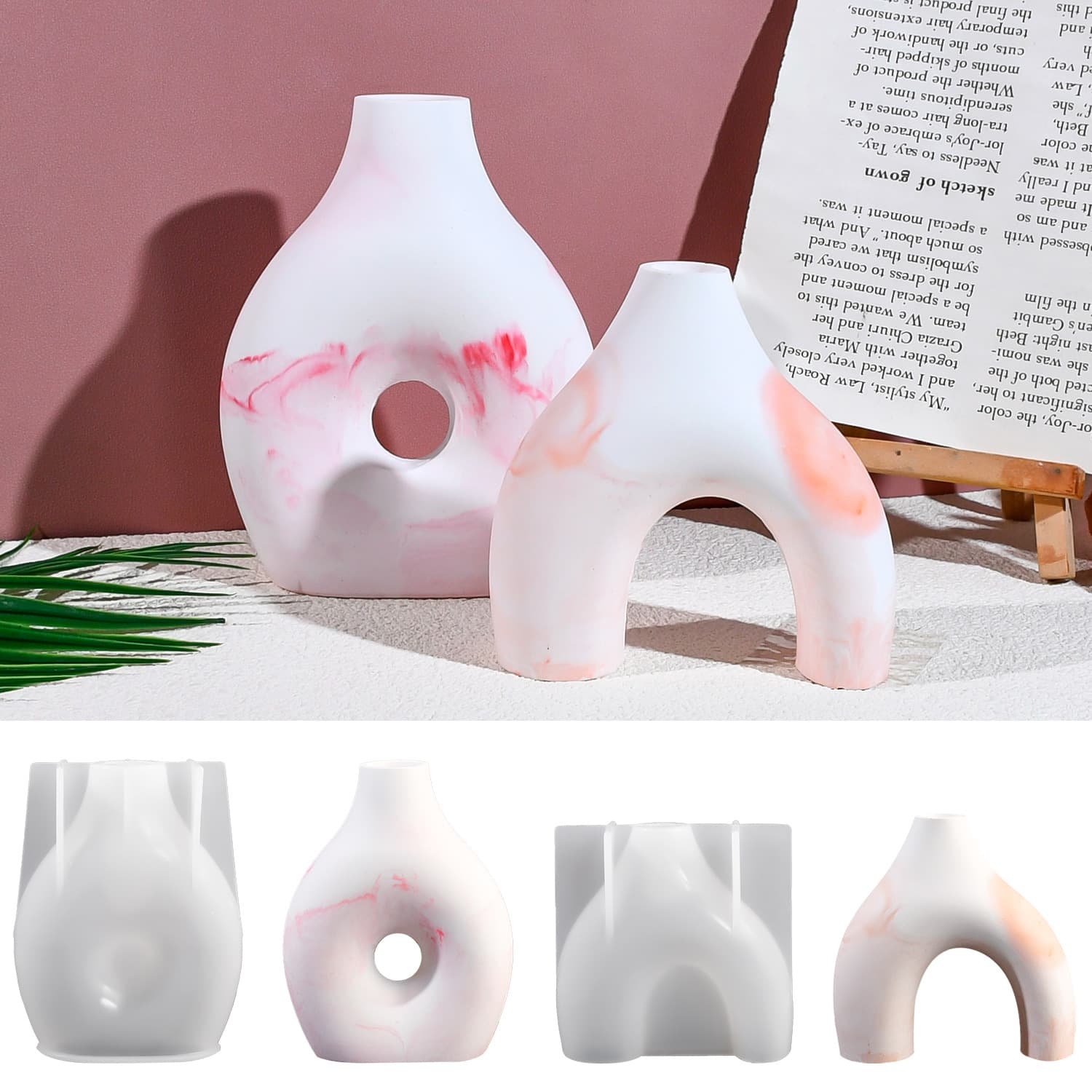 Baijiaxing DIY Geometric Art Double Vase Silicone Mold Creative Flower Arrangement Decoration Living Room Plaster Mold