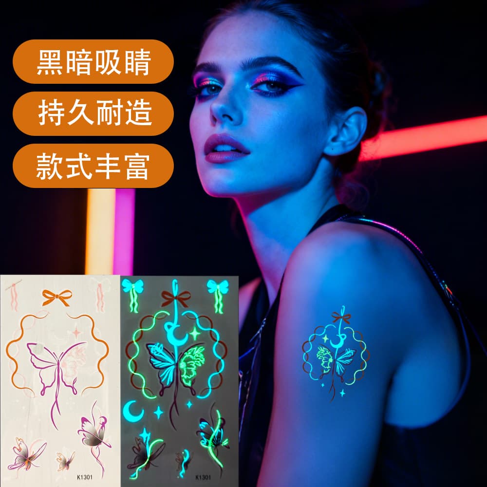 Cross-border Bowknot Tattoo Sticker Waterproof Fake Tattoo Body Art Glow in the Dark Temporary Sticker