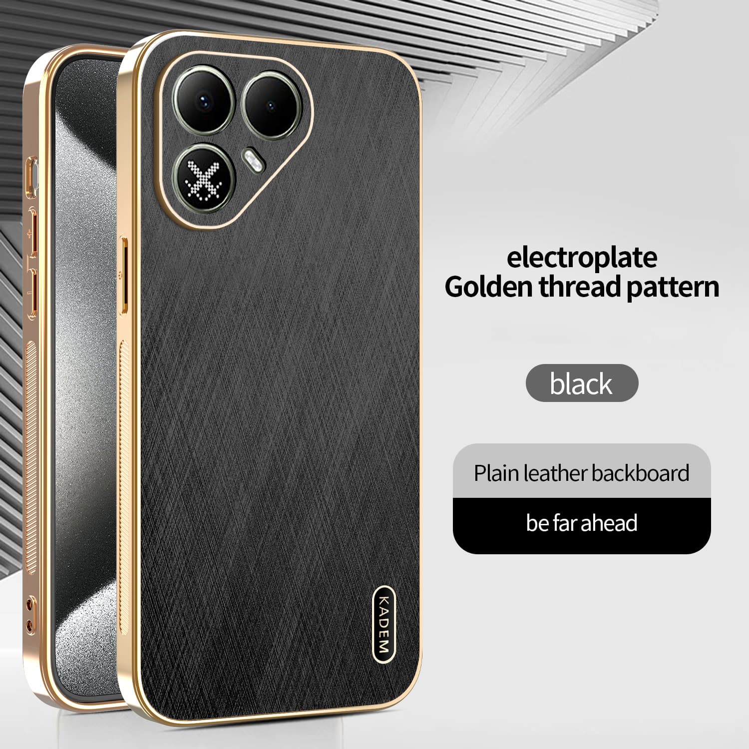 Electroplated Leather Phone Case for Tecno Pova 8, Gold Silk Texture TPU Case for Tecno Zero 40