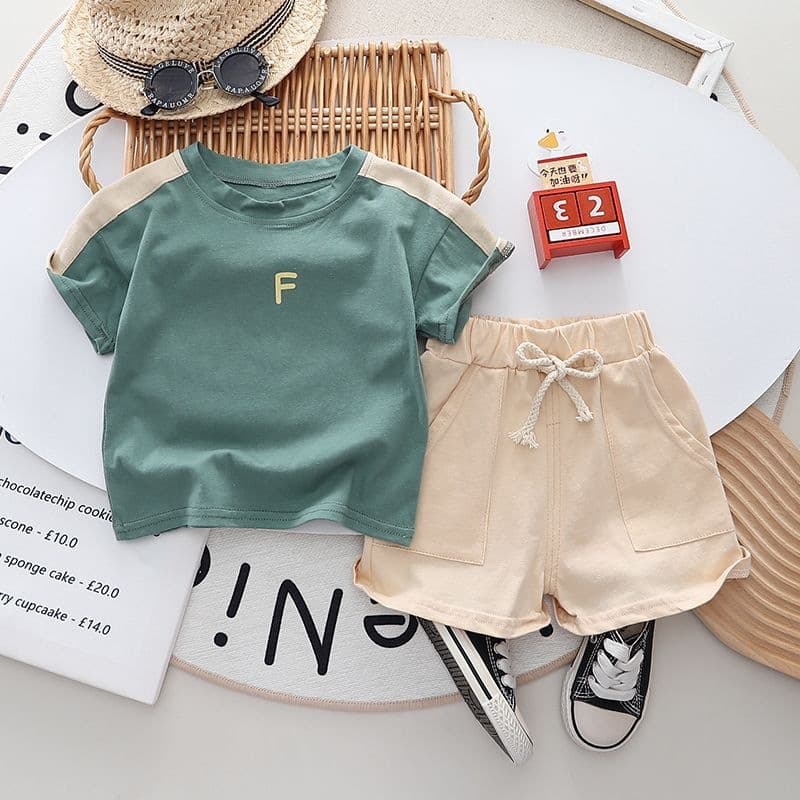 New Summer Boys' Short Sleeve Outfit Set, Trendy Kids' Two-Piece Baby Clothes