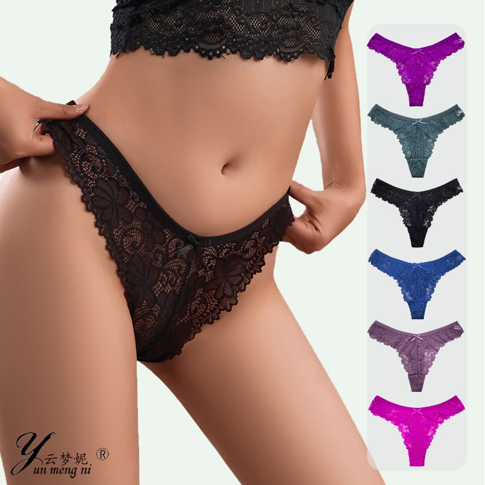 Cross-border foreign trade low-rise sexy lace thong, erotic naked feel seamless invisible breathable cotton crotch women's panties.