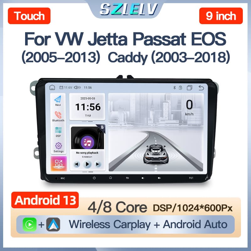 For Volkswagen Jetta Passat EOS Caddy Car Center Console Screen Navigation Reverse Camera Radio