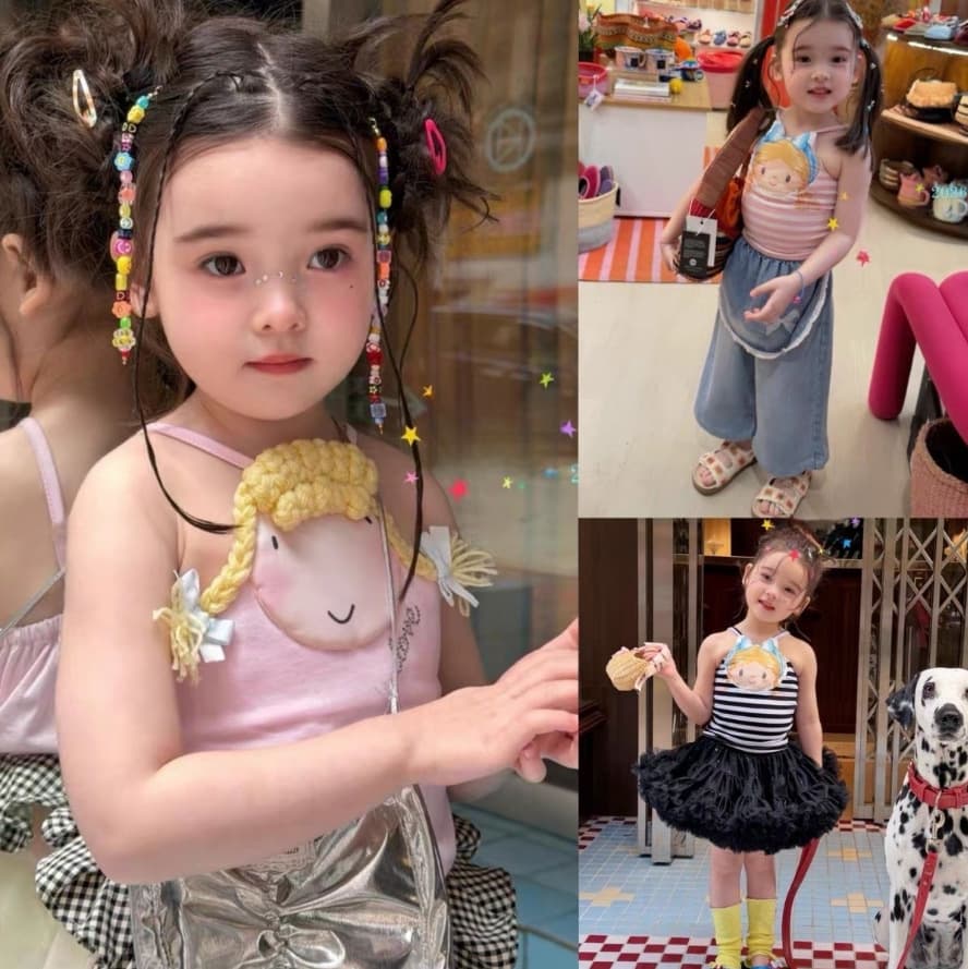 Girls 2026 Korean Style Summer New Arrival Toddler Kids Cute Cartoon Camisole Vest Outerwear