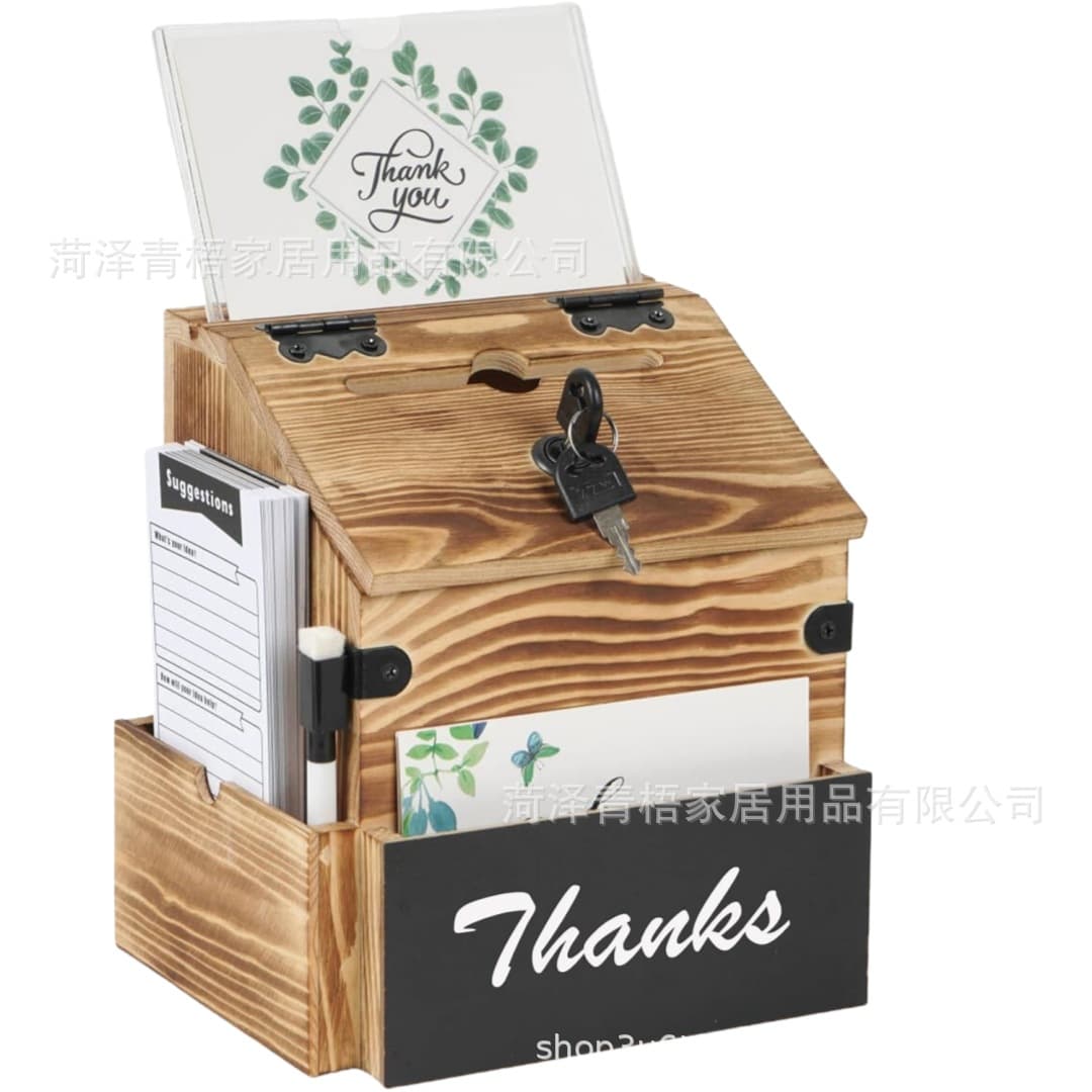 Cross-border wooden storage box, desktop mailbox, retro wooden suggestion box with lock, wall decoration, solid wood storage box