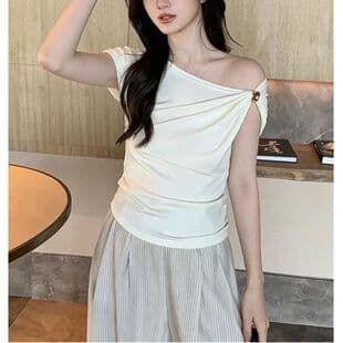 Cross-border Wholesale French Style Very Beautiful Elegant One-Shoulder Short Top Women's Korean Summer New Short Sleeve Blouse