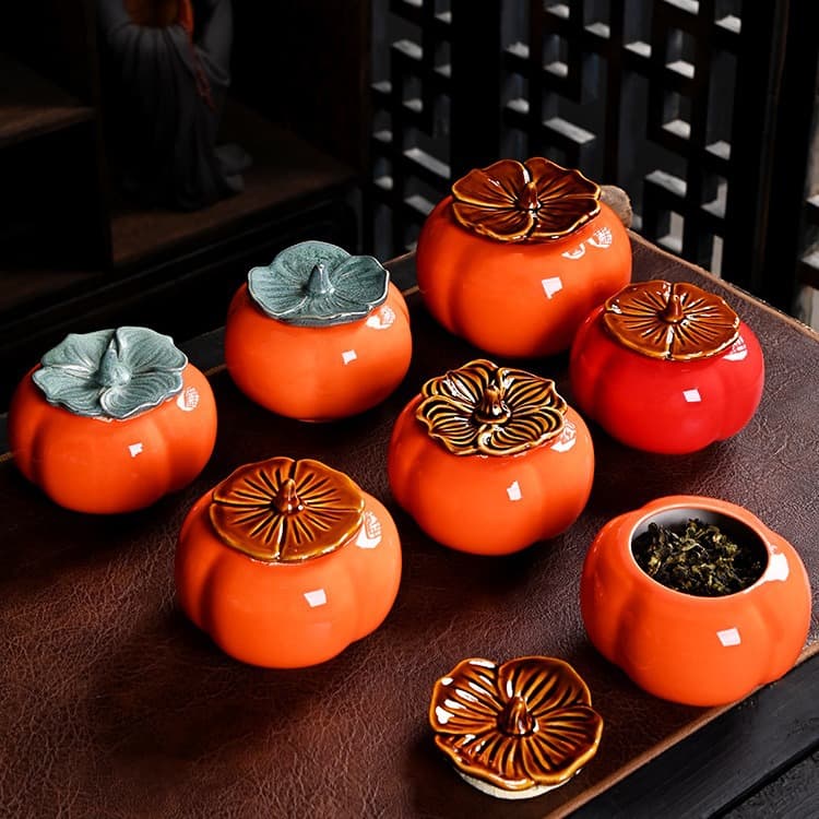 Creative Persimmon Tea Canister "Everything Goes Well" Wedding Candy Jar Ceramic Imitation Persimmon, Wholesale Business Event Gifts