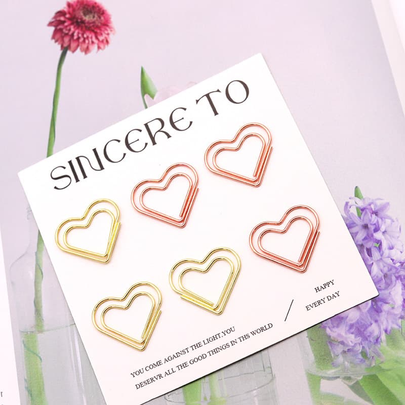 Manufacturer wholesale metal heart-shaped paper clips, golden heart new style clips, cross-border hot-selling colored clips.