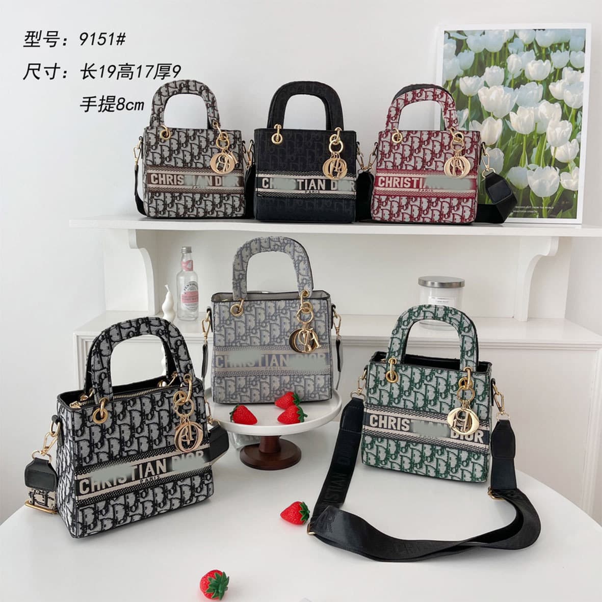 D-House Embroidered Classic Lady Dior Bag Letter Canvas Vintage Women's Large Capacity Trendy Handheld Shoulder Crossbody Bag