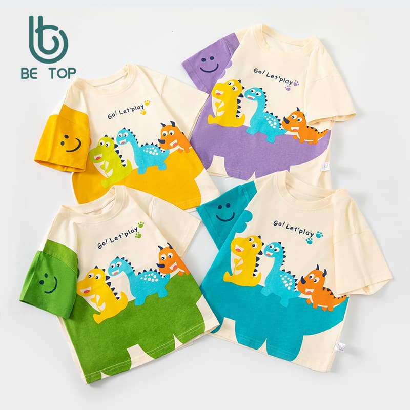 Betop Cross-border Children's Short Sleeve T-Shirt Cartoon Dinosaur Summer New Style Boys Baby Clothes Drop Shipping