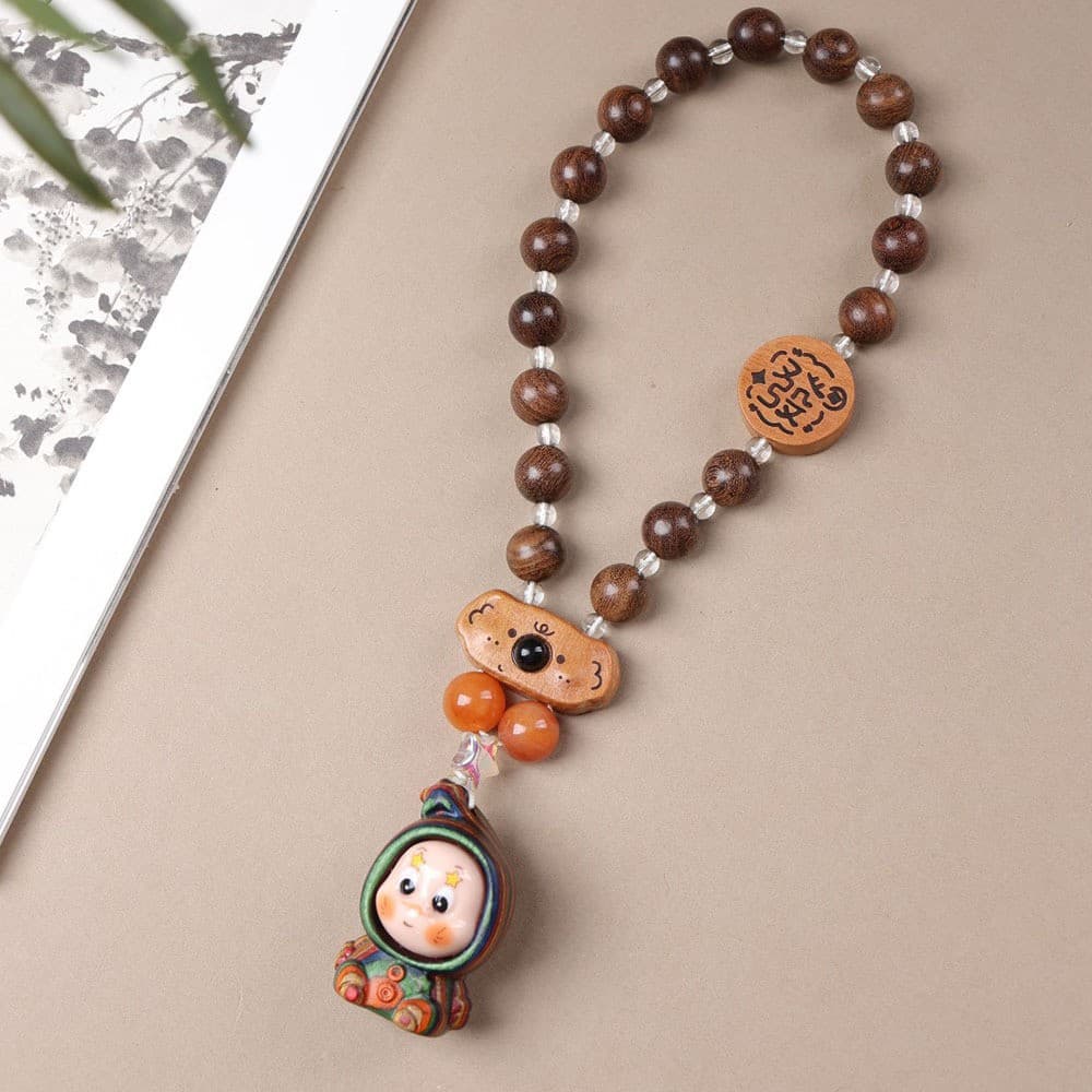 Creative Rosewood Carved Fortune Cute Puppy Star Man Wooden Craft Couple Backpack Decoration Pendant