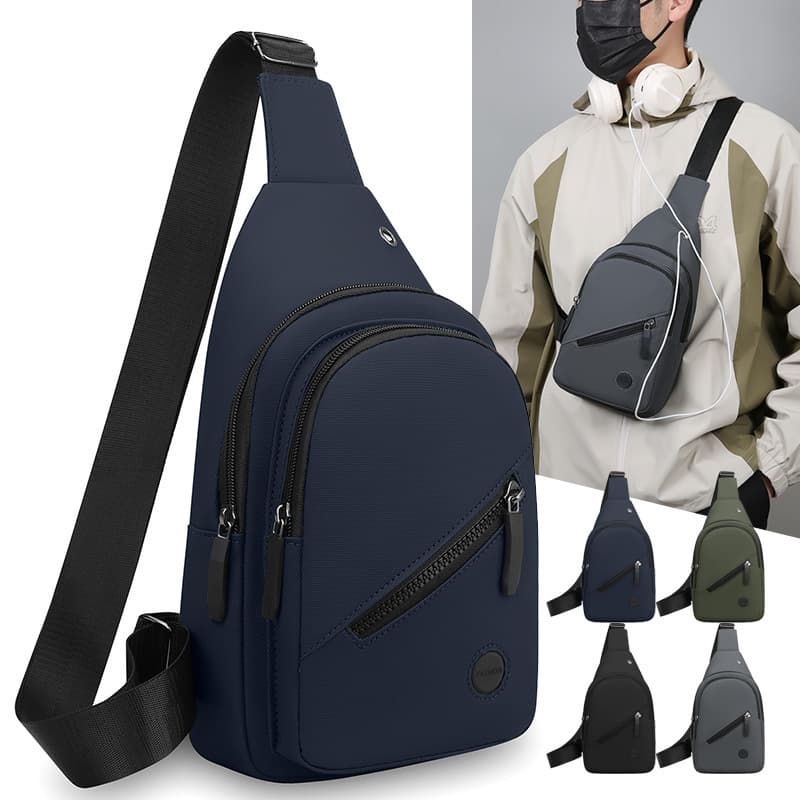 New water-repellent trendy shoulder bag with large capacity, multi-layered adjustable straps, crossbody bag, fashionable and wear-resistant chest bag for men