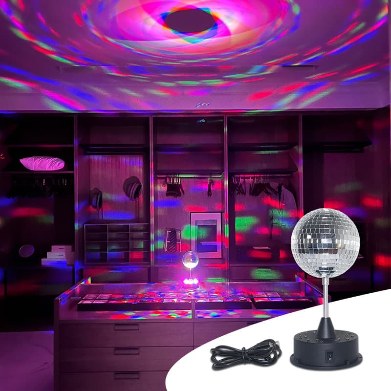 2024 New Stage Light Auto-Rotating Hangable LED Color-Changing Party Light, 5-inch Mirror Ball