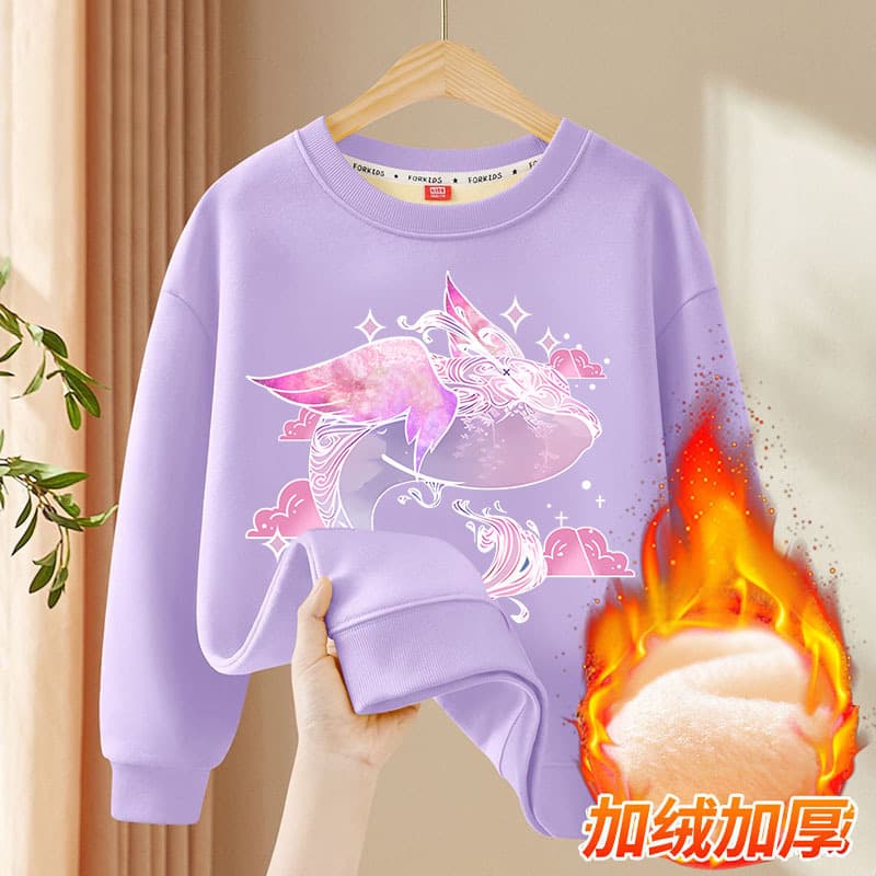 Girls' Winter Casual Hoodie with Fleece Lining, Versatile and Warm, 2024 New Arrival, Thick Integrated Fleece Top for Older Children