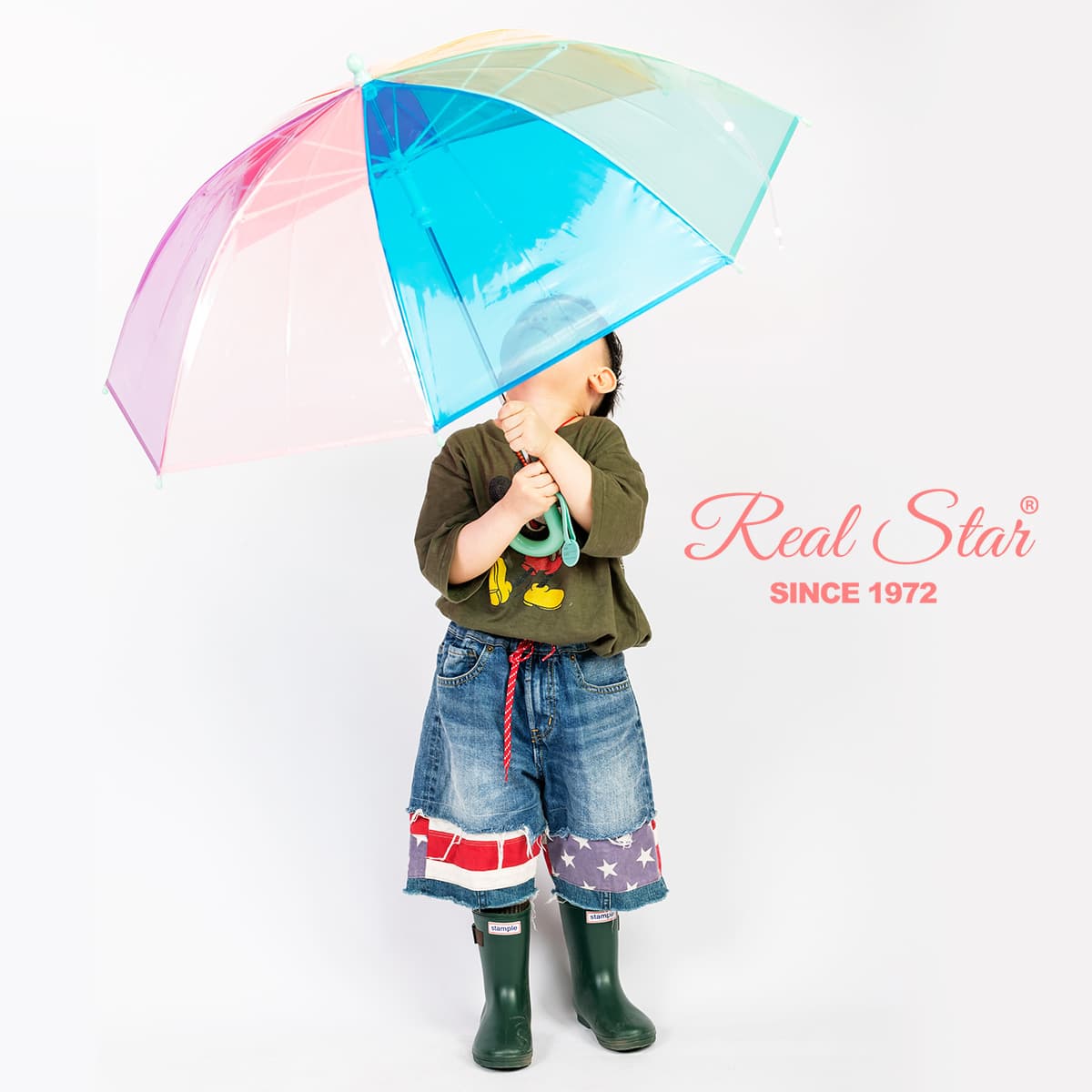 New children's rainbow umbrella, all-fiber anti-fall, push-pull manual seven-color umbrella, in stock and available for wholesale.