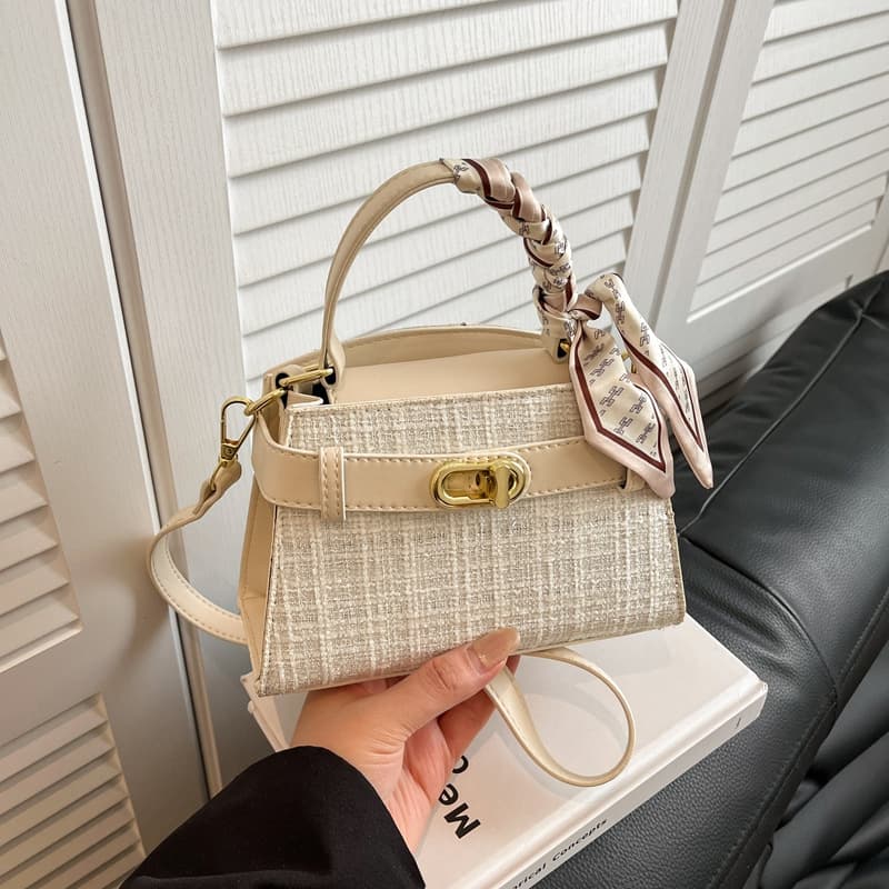 European and American Plaid Contrast Color Niche Design Commuter Kelly Bag Retro Fashion Shoulder Bag Trendy Foreign Trade Handbag
