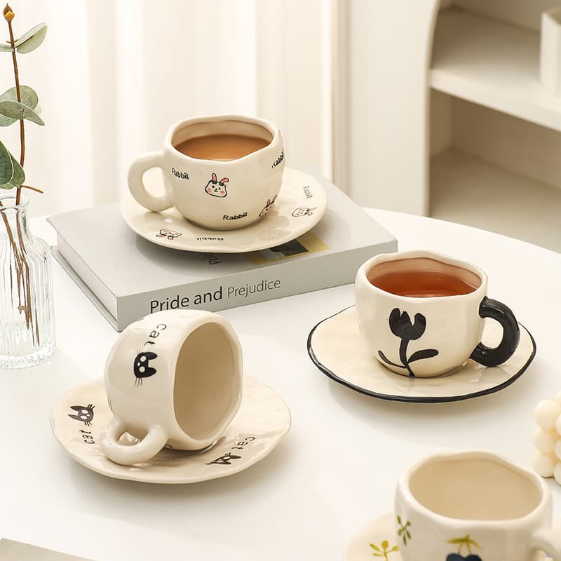 New Cute Puppy and Bunny Cup High-Appeal Retro Style Coffee Cup Gift Box Set with Cup and Saucer