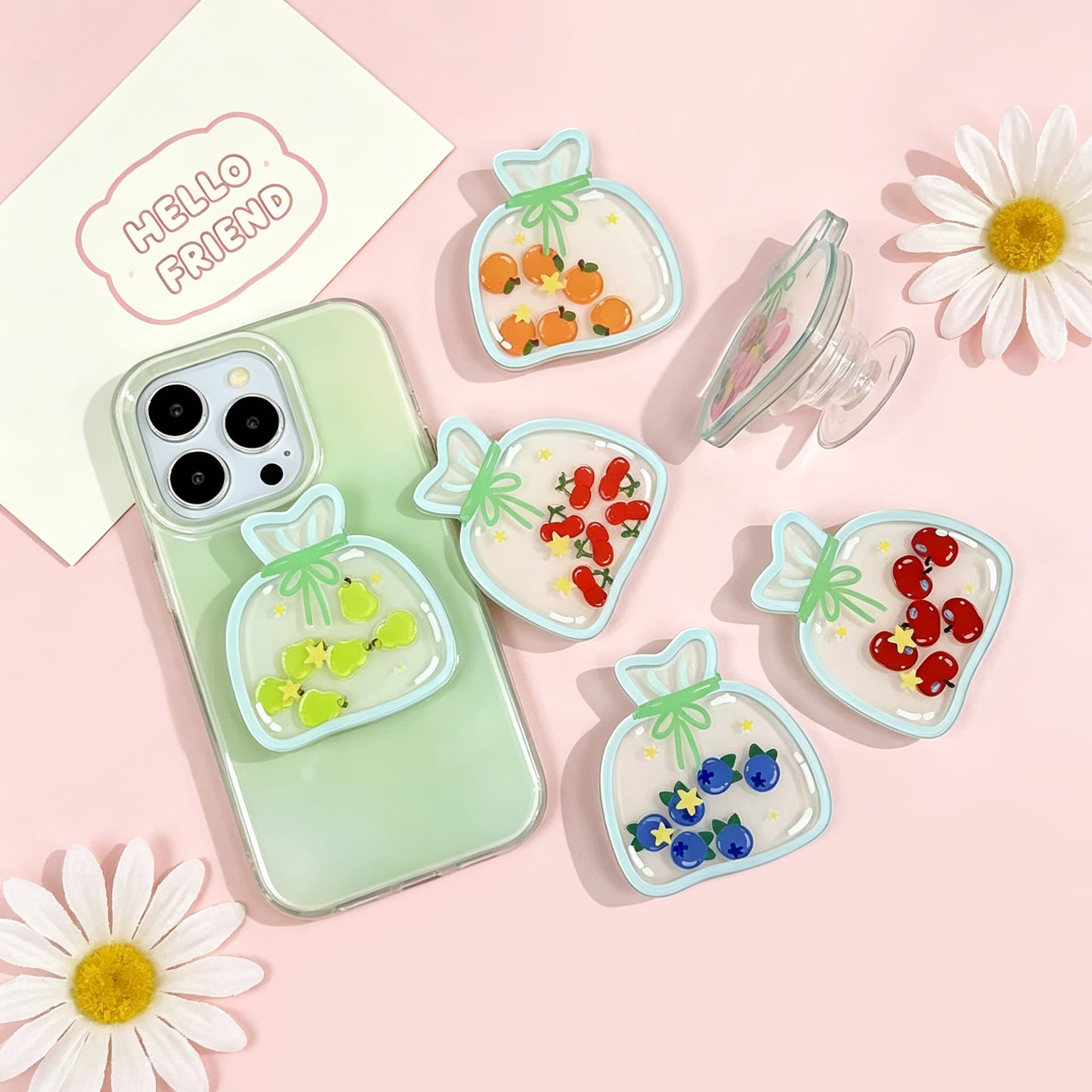 Wobble Phone Air Cushion Stand Acrylic Fruit Retractable Desktop Support Holder Couch Potato Binge-Watching Gadget Cross-Border