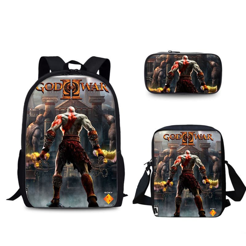 Cross-border new product God of War game peripheral backpack primary school student school bag large capacity cartoon backpack set
