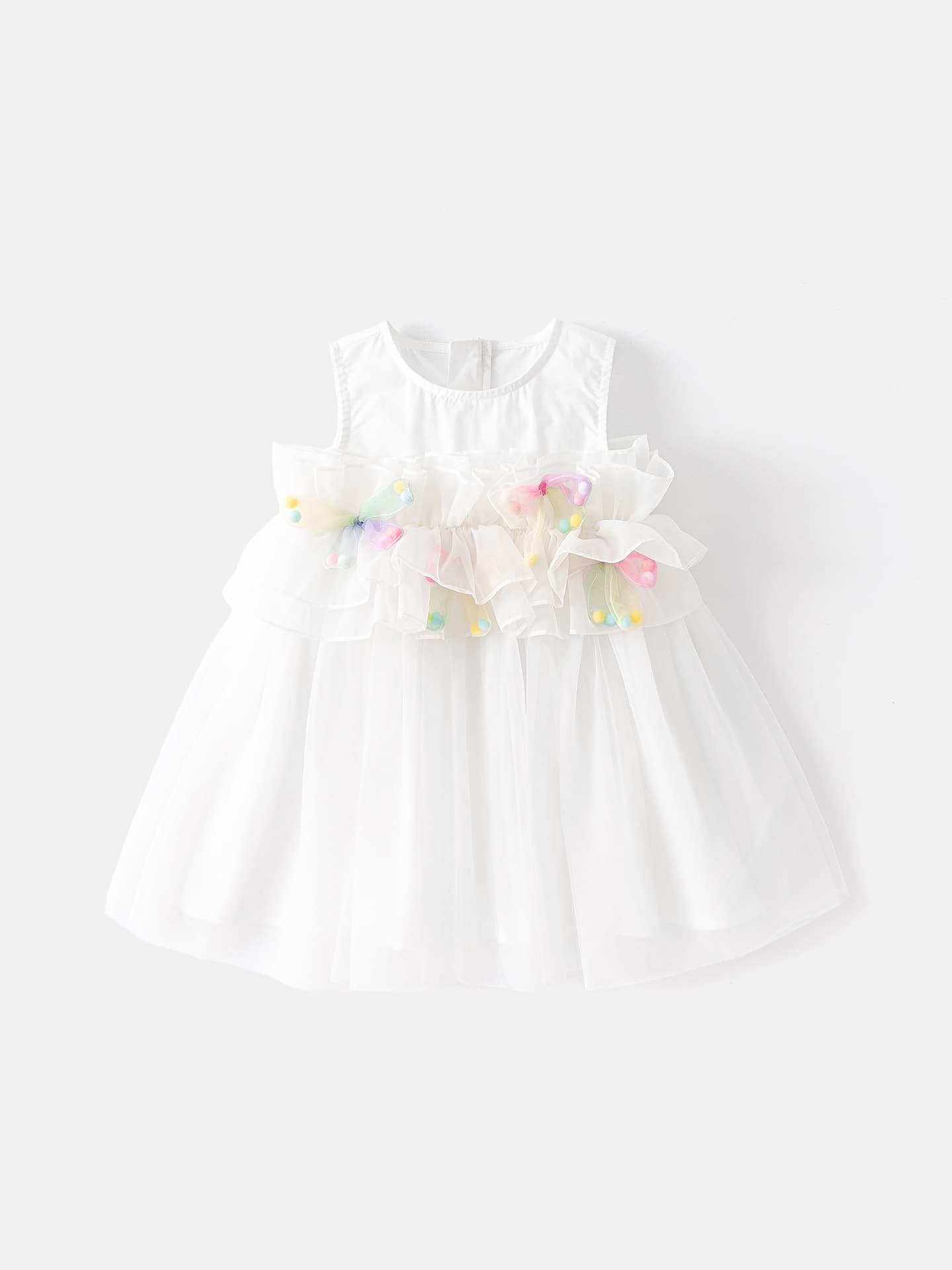 2026 Summer New Style 3D Floral Girls Princess Dress Huzhou Zhili Kids Clothing Baby White Sleeveless Tulle Dress