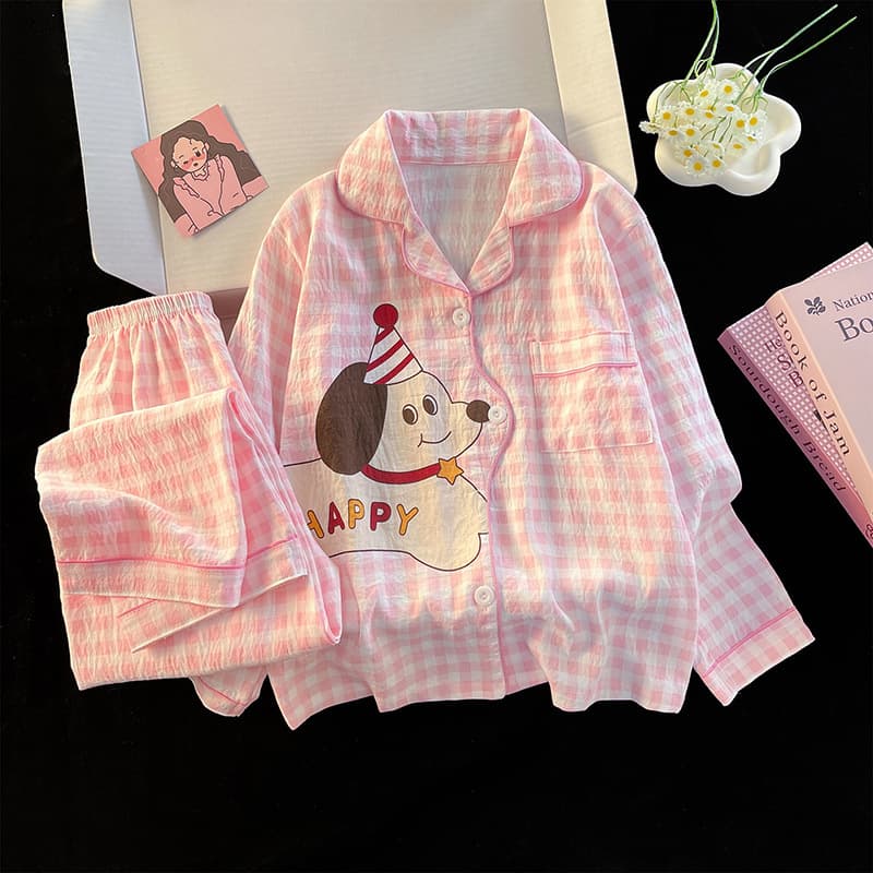New Live Cloud Cotton Pajamas Girls Long Sleeve Spring Autumn Sweet Cartoon Teenage Loungewear Thin Wearable Outside