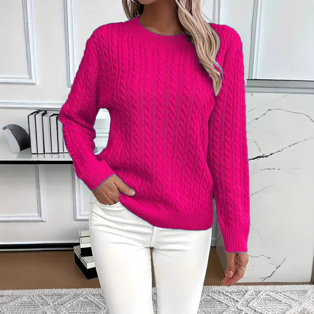 Cross-border Trade Amazon SHEIN Versatile Fashion Classic Cable Knit Crew Neck Sweater