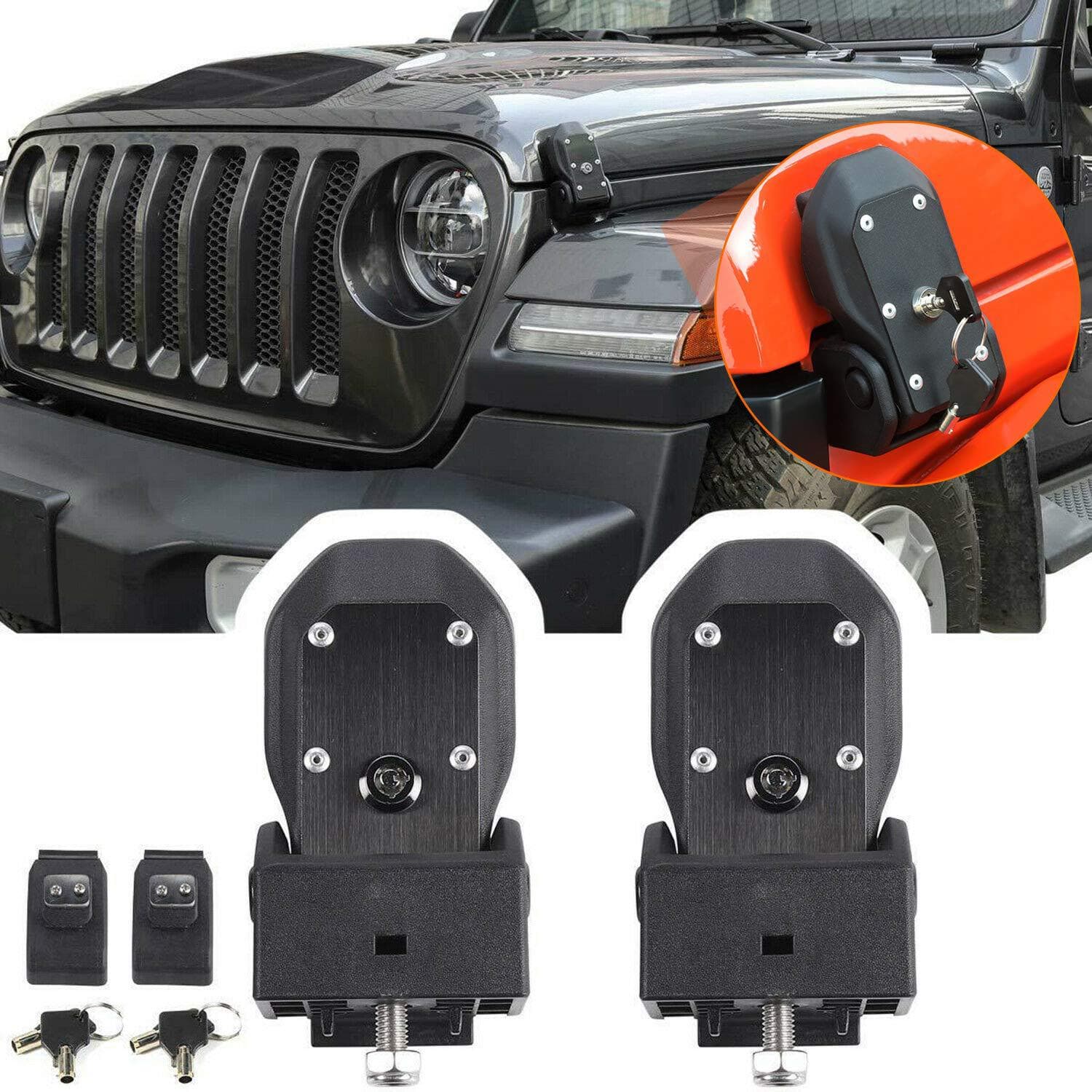 Suitable for Jeep Wrangler JK Hood Latch Hood Lock Kit with Key Anti-Theft