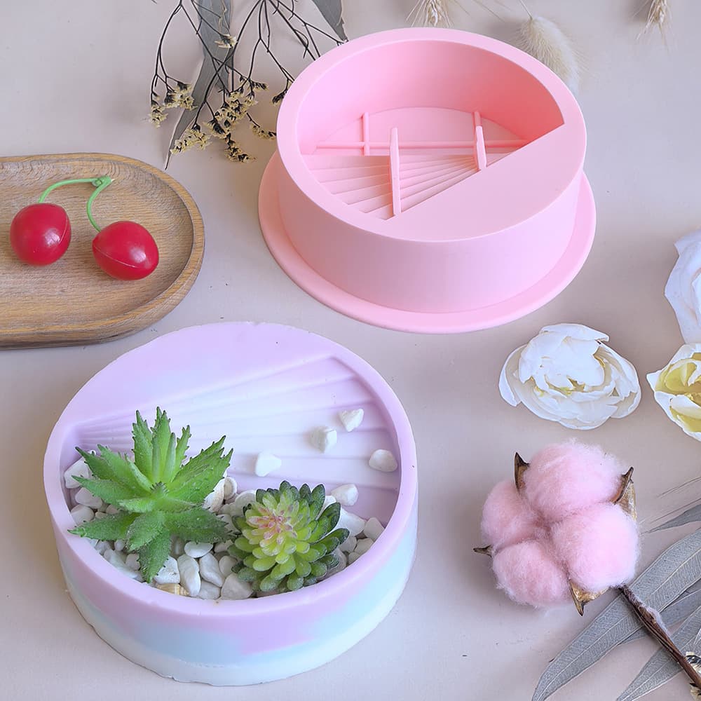 Concrete Plaster Ornament DIY Crystal Resin Round Stepped Succulent Planter Silicone Mold 56