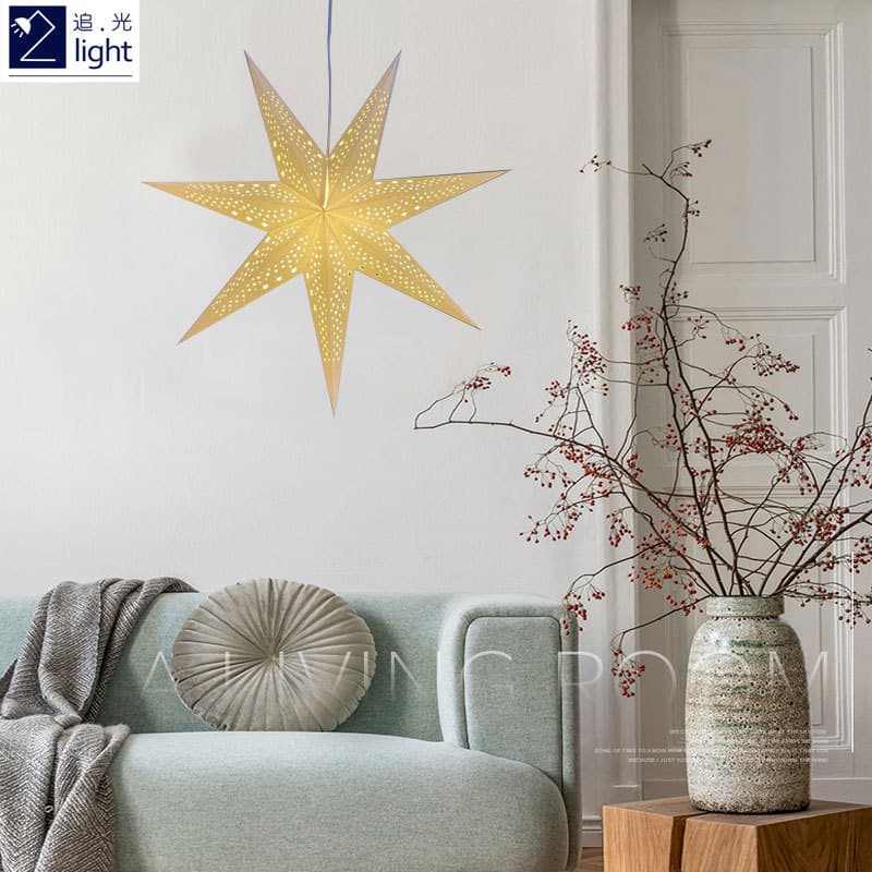 Nordic Christmas Paper Star Cutout Pendant Light, Multi-Color Options, Bedside Night Light for Children's Room Decoration
