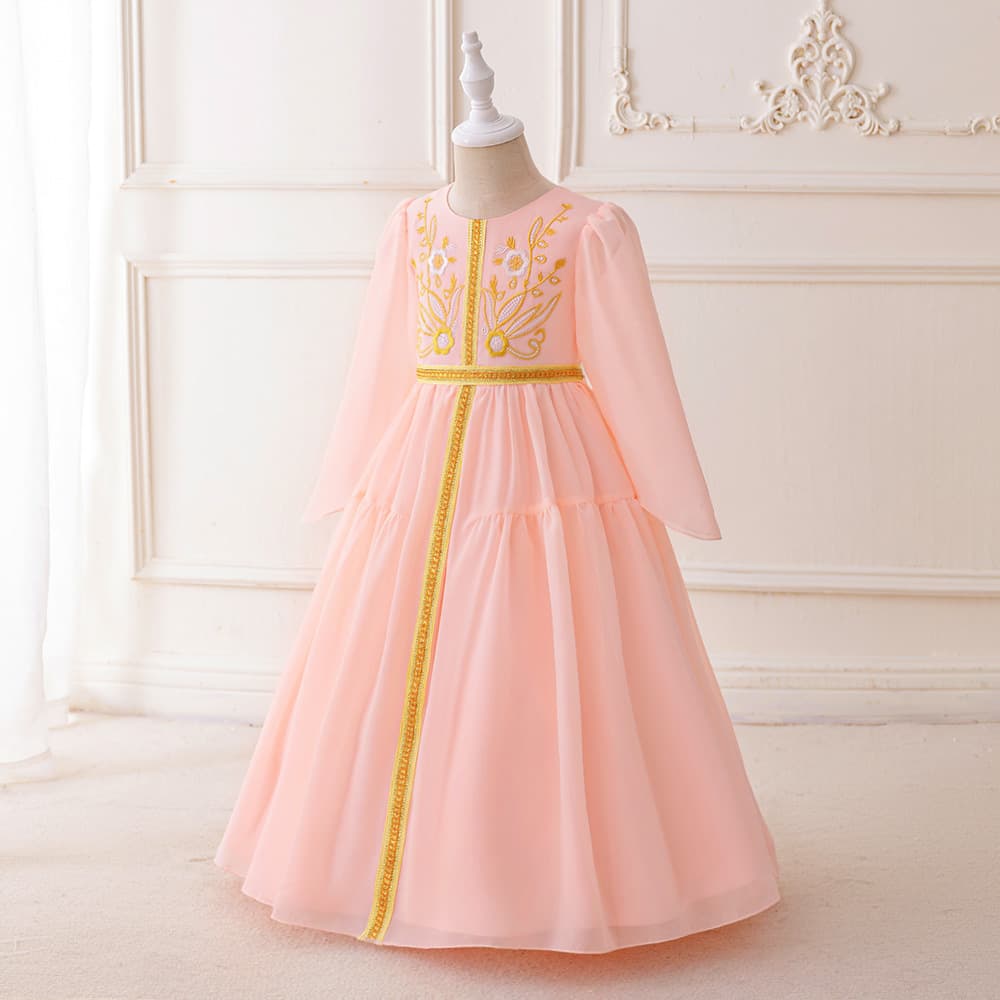 Girl Gowns Long Sleeve Embroidered Dress Festival Celebration Princess Dress