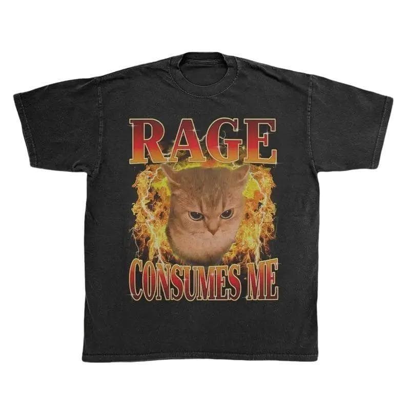 Cross-border European code Angry Cat Fire Shirt | Rage Consumes Me Chaotic Tee