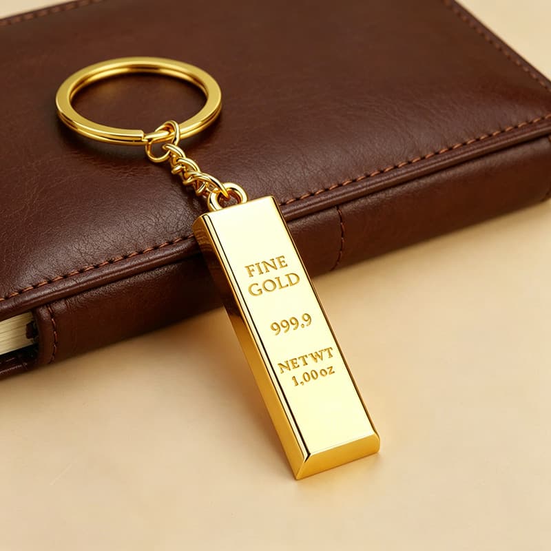 Gold Bar Shape Metal Keychain Simulation 999.9 Gold Mini Small Gold Brick Pendant Key Chain Promotional Gift