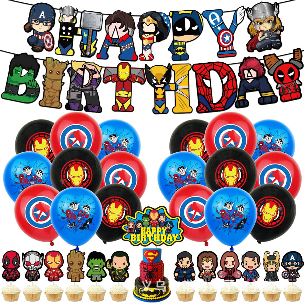 Super Heroes League Children's Birthday Party Decoration Spider-Man Flag Cake Balloon Set