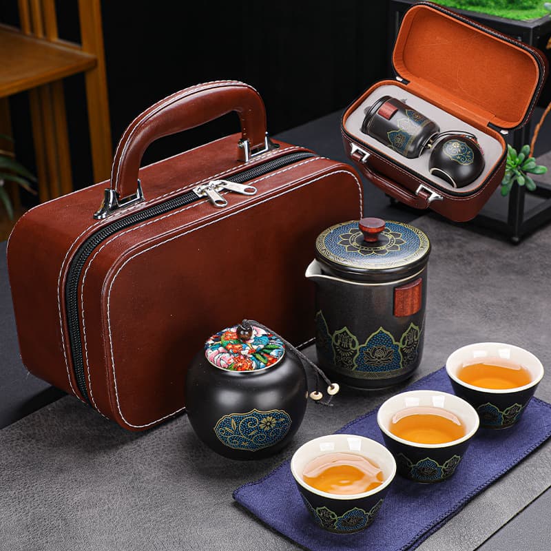 Premium Travel Tea Set - Outdoor Portable Tea Set with Carrying Case and Car Cup Holder, Gift with Storage Bag