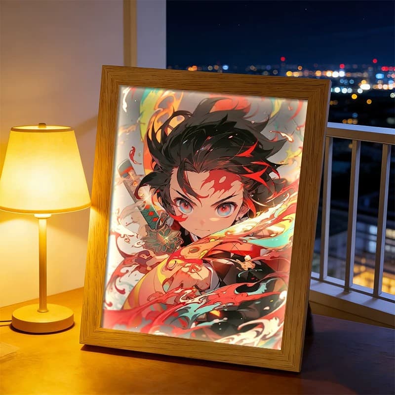 Demon Slayer Light Painting - Giyu Tomioka Water Breathing Style Anime Light-Up Decorative Art for Bedroom
