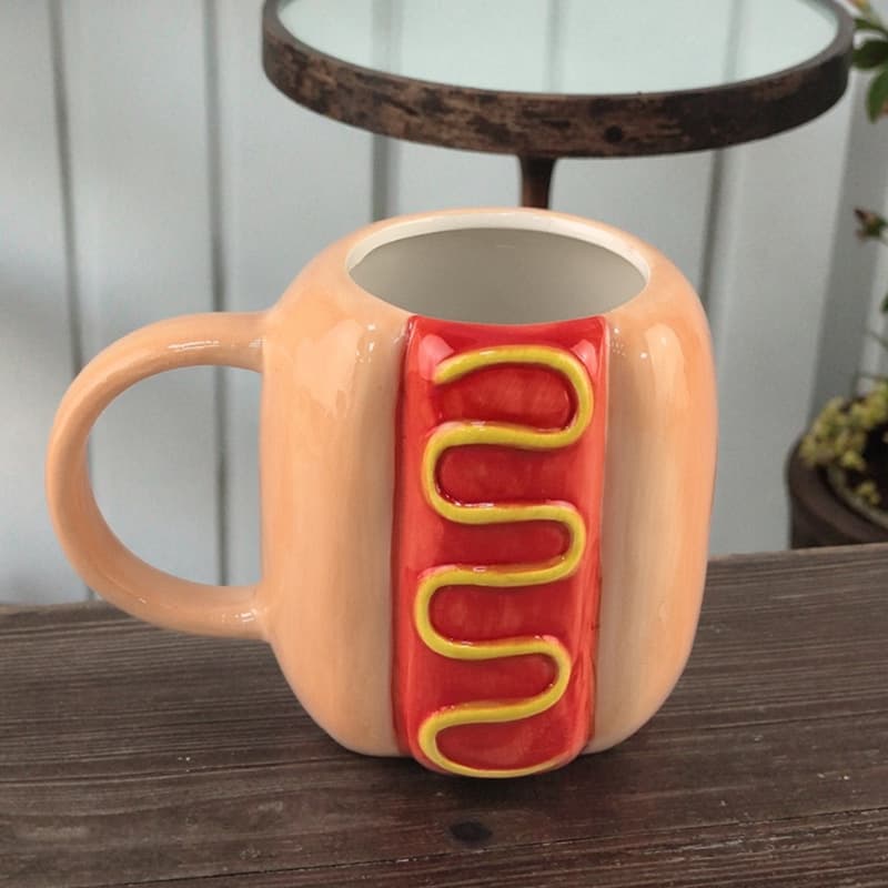 Cross-Border Hot-Selling Cartoon Creative Cute Ceramic Hot Dog Mug, Instagram-Style Coffee Cup, High-Value Birthday Gift