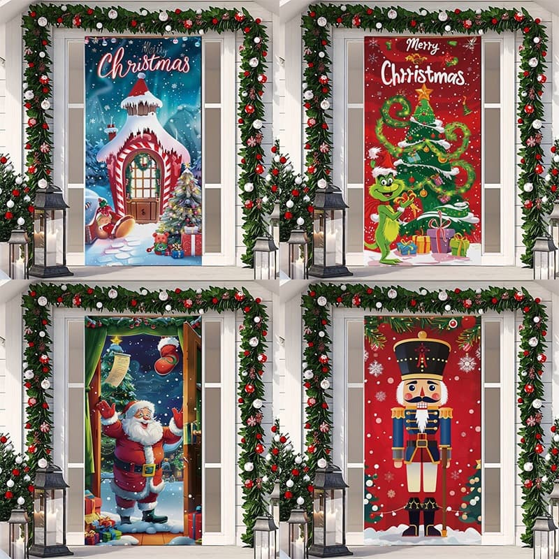 Cross-border new Christmas door cover Halloween decoration Santa Claus gift door cover holiday party background cloth door curtain