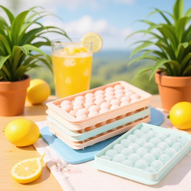 Round Ice Cube Mold with Lid, Ice Ball Tray, 33-Cell Ice Maker for Freezer