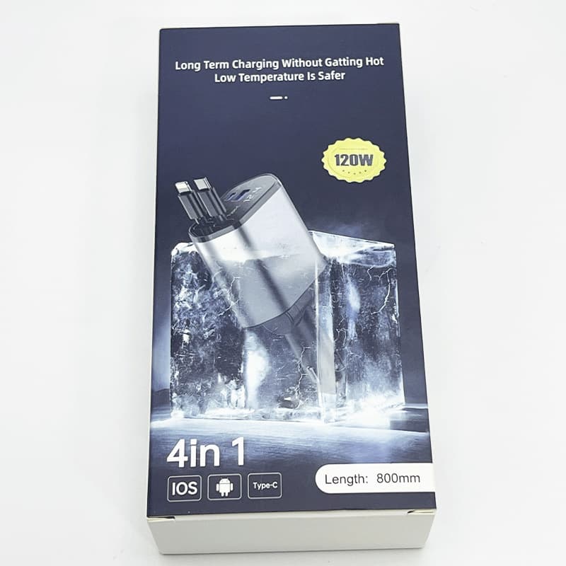 Cross-border car charger retractable cable super flash charging full protocol four-in-one 120W super fast charging