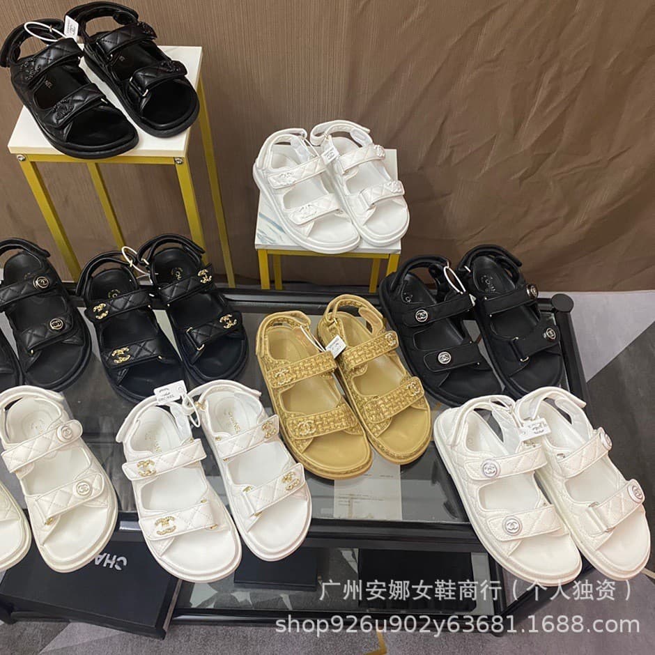 Summer New Style Chanel-Inspired Diamond Grid Buckle Velcro Thick Soft Sole Platform Outdoor Roman Beach Casual Women's Sandals
