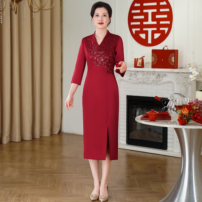 New Spring/Summer Wedding Dress for Grandma Xi: Elegant and High-End Modified Cheongsam Dress