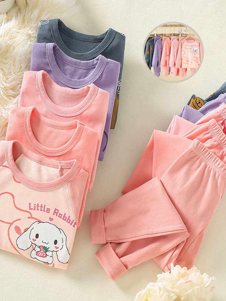 Children's Cotton Underwear Set for Boys and Girls, Long Sleeve Thermal Top and Bottom, Cotton Knit Pajamas, Homewear
