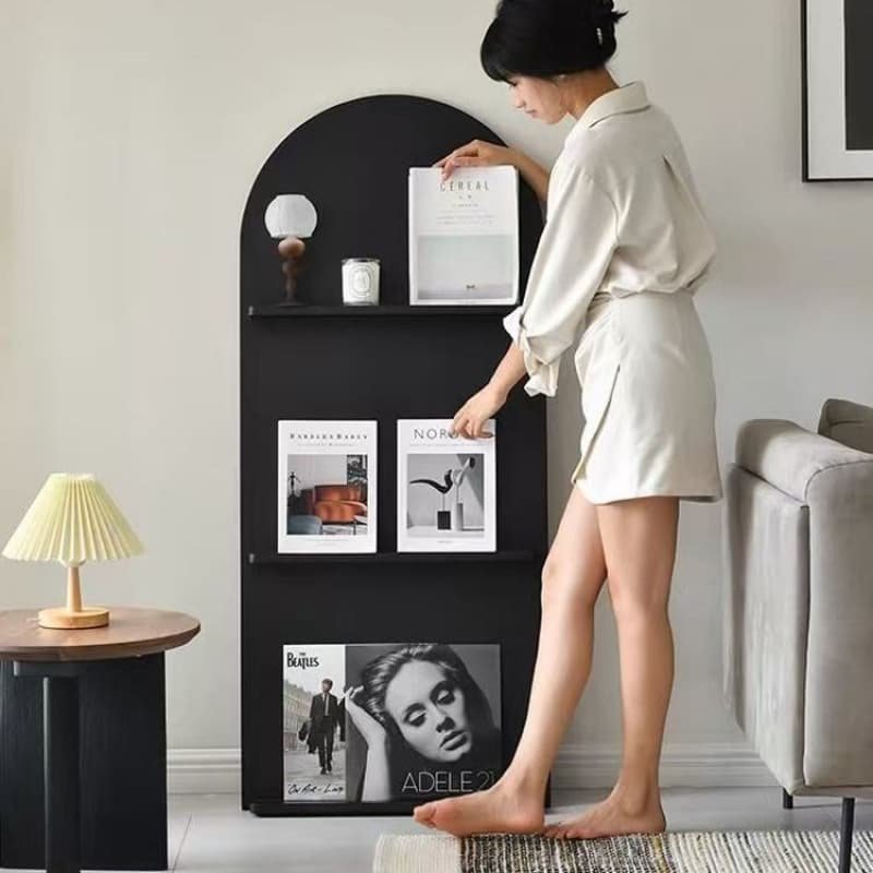 Retro floor-standing bookshelf with wall support, children's picture book display and art exhibition rack