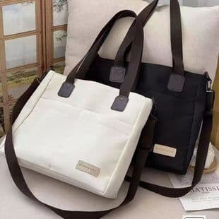 Original Design Japanese-Style Zipper Commuter Thick Canvas Tote Bag Casual Artistic Student Simple Shoulder Crossbody Bag