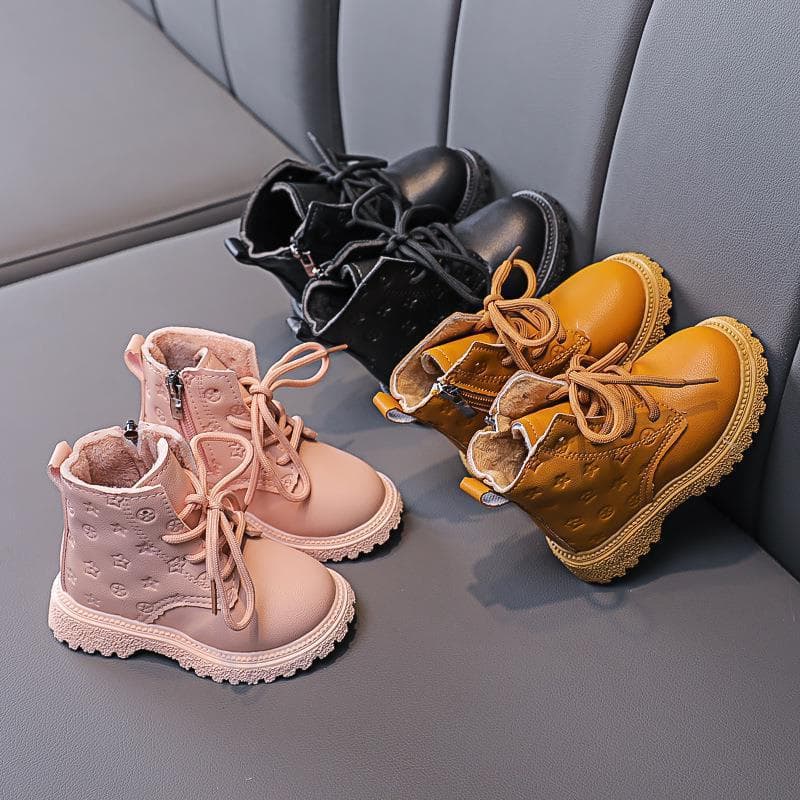 Warm Children's Martin Boots Spring/autumn New Style Boys' British Style Fleece-lined Short Boots Girls' Single