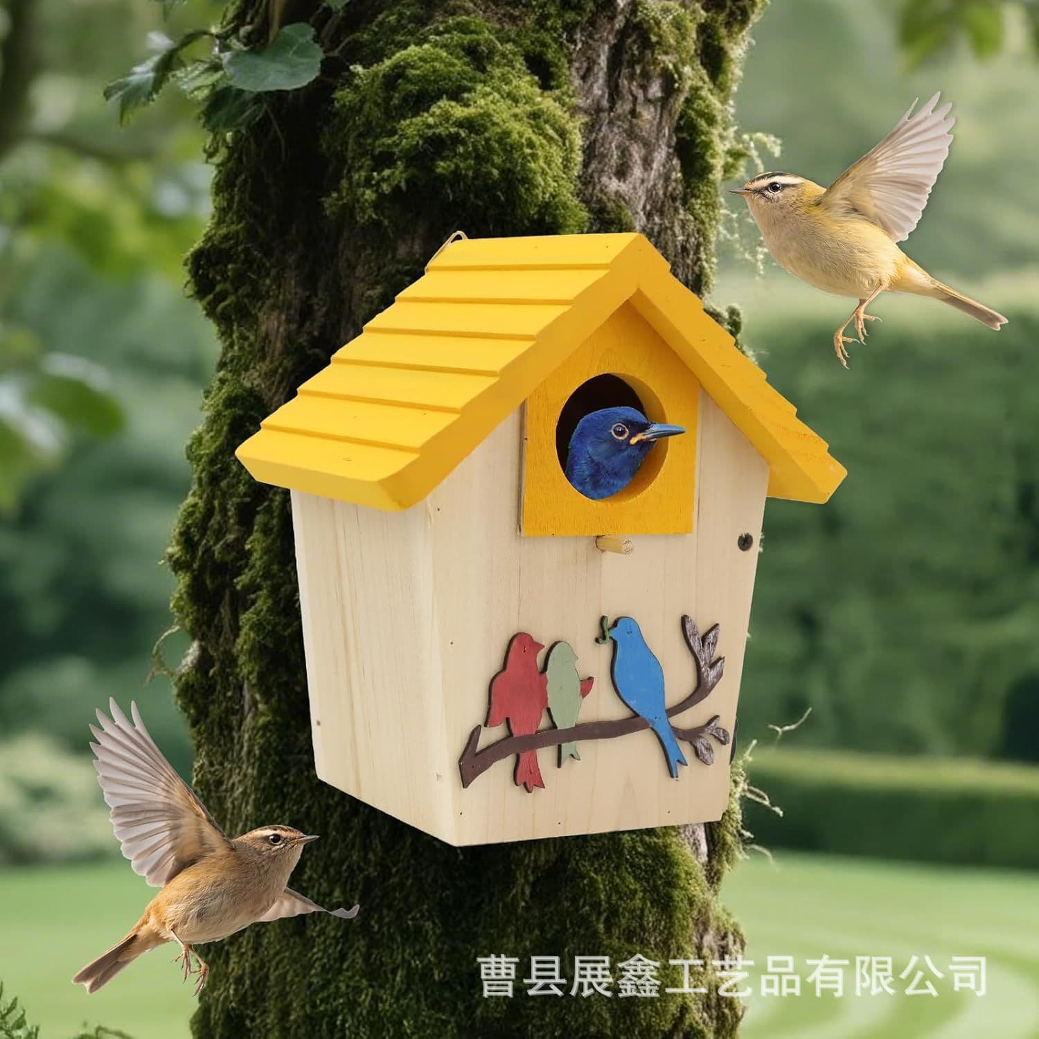 Cross-Border Wooden Outdoor Bird Nest, Thickened Hanging Birdhouse, Wooden Wild Bird Supplies, Tree Bird Nest Breeding Box