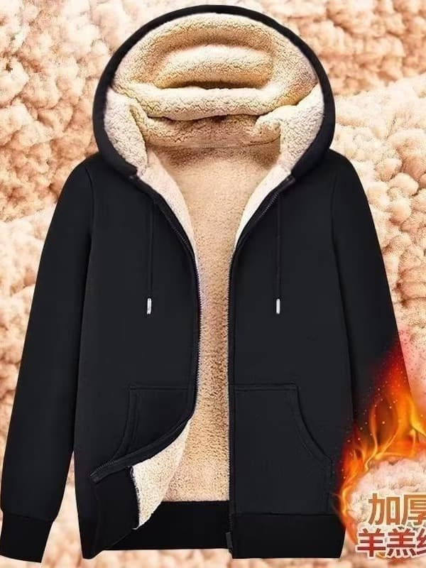 Fleece-Lined Thickened Lamb Wool Hooded Jacket for Autumn and Winter, Loose Casual Warm Sportswear, Zip-Up Hoodie for Women