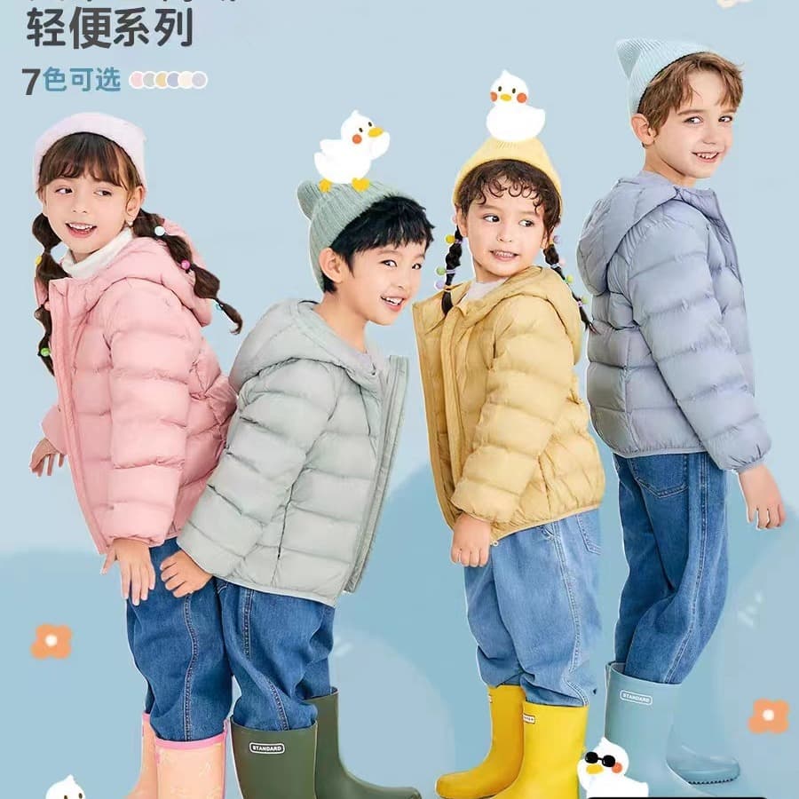 Parent-Child Kids' Feather-like Clothing Winter New Lightweight Short Style Medium/Large Kids Unisex Hooded Jacket