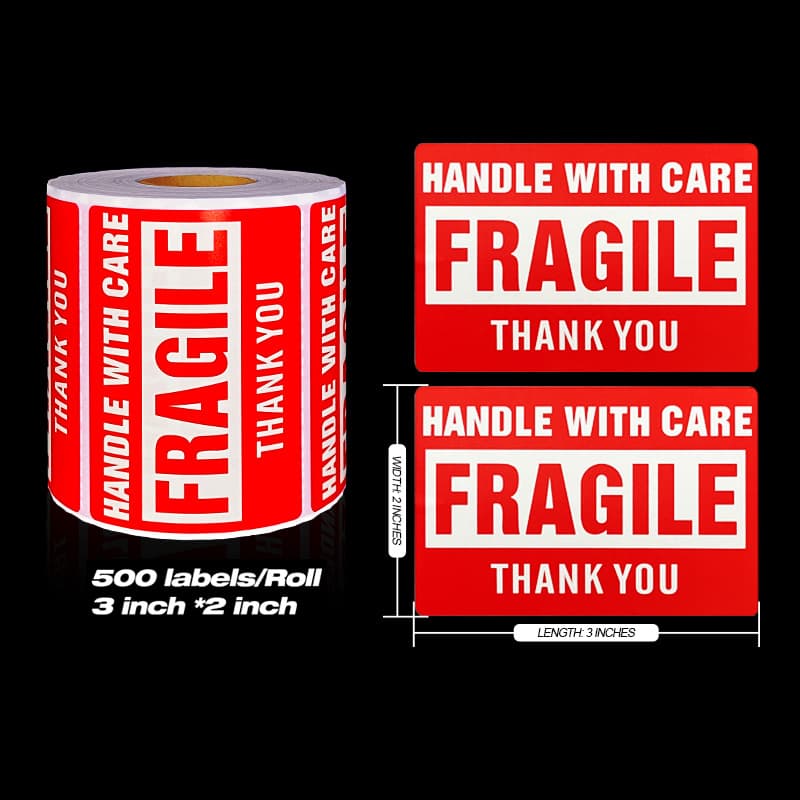 500 Sheets/Roll Fragile Sticker Handle with Care Warning Label for Export Packaging Shipping Adhesive Label High Temperature Resistant