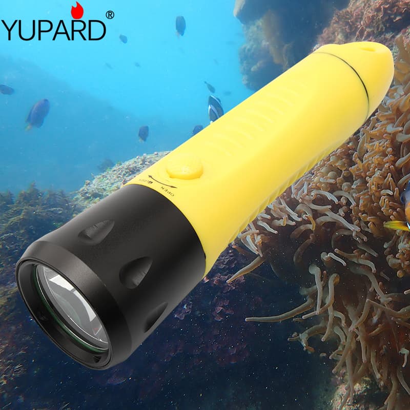 Diving flashlight yellow waterproof LED strong light charging underwater lighting bright long-range L2 night diving fill light